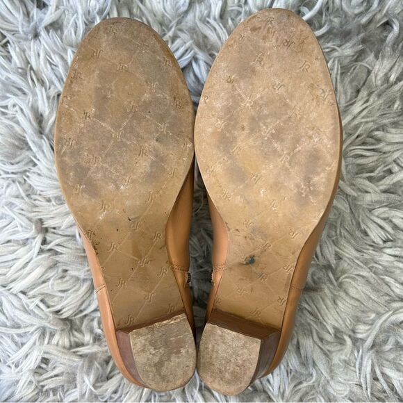 Jack Rogers tan scalloped leather block heel ankle boots women’s shoe size 8 - Picture 9 of 12